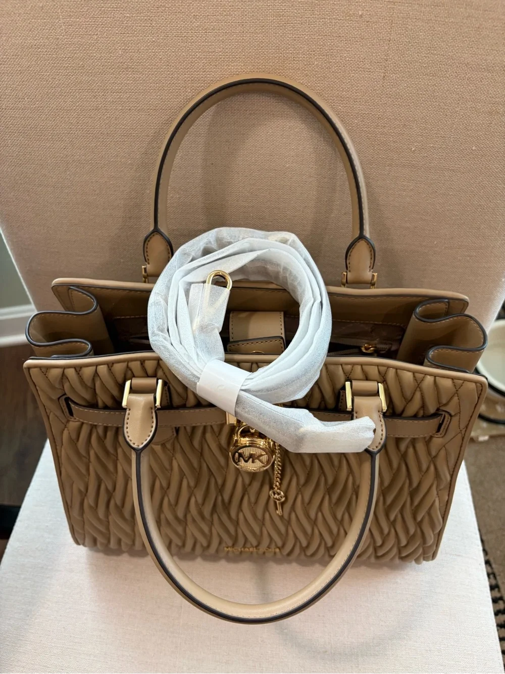 NWT Michael Kors Hamilton Medium Satchel Bag in Camel